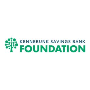 Kennebunk Savings Foundation: Green and Blue text on white background with a green tree to the left.